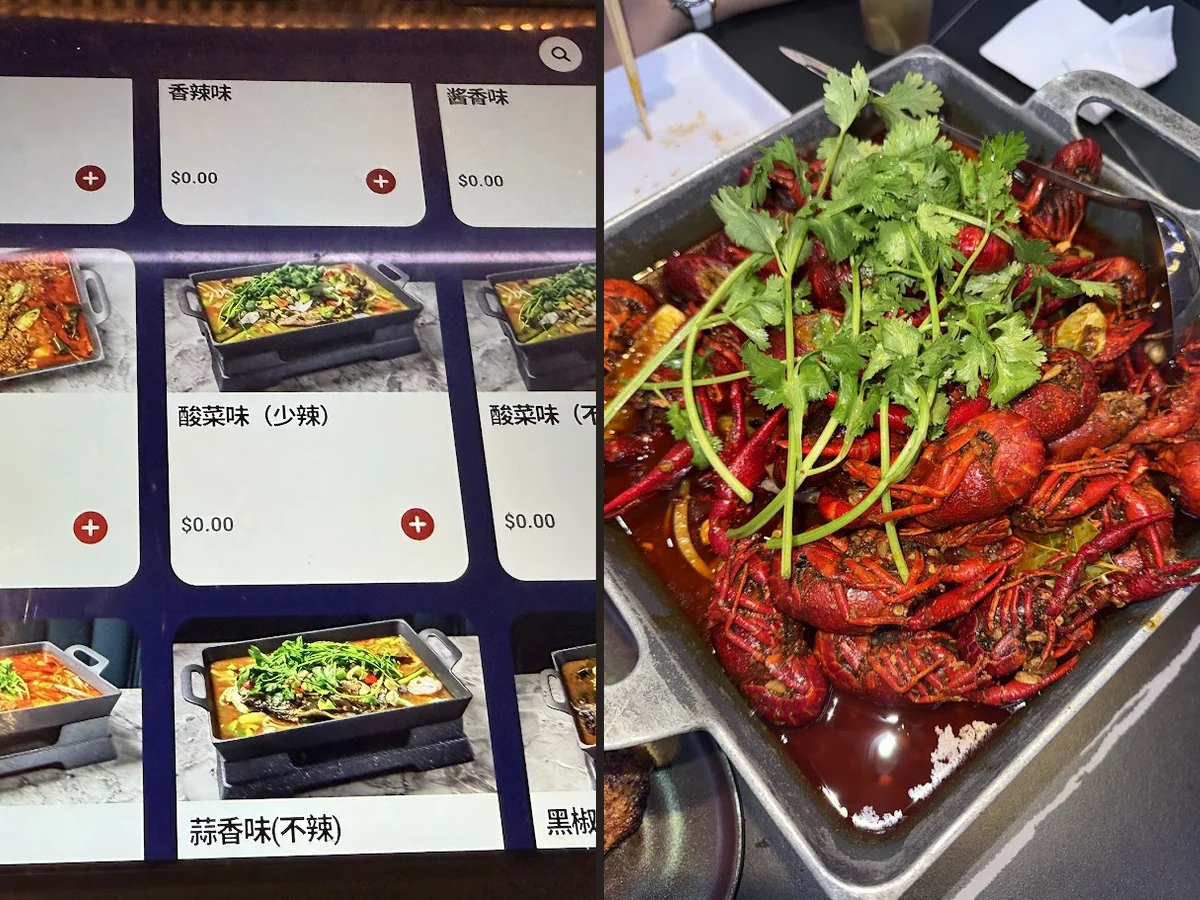 Colorful plates of fish, skewers, and noodles.